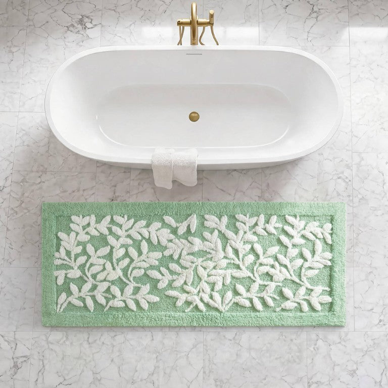 JLA Home Serene Cotton Bath Rug with Tufted Leaf Design for a Plush Absorbent Bathroom Floor Sage Green 24 W x 60 L MP72-8523