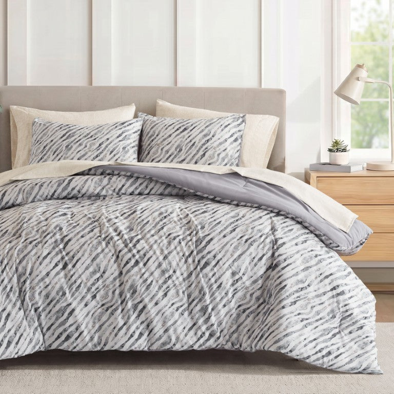 JLA Home Nixon Abstract Stripe Microfiber Comforter Set in Grey Taupe for Modern Bedrooms MPE10-1214