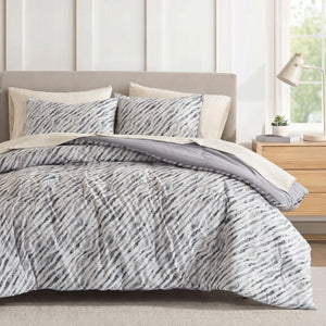 JLA Home Nixon Abstract Stripe Microfiber Comforter Set in Grey Taupe for Modern Bedrooms MPE10-1214