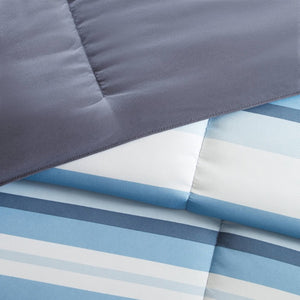 JLA Home Parkston Plaid Stripe Microfiber Comforter Set with Scotchgard All Season Warmth Blue Wesley Stripe Queen MPE10-1251