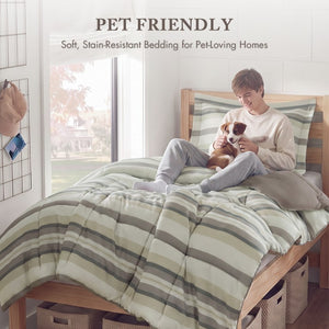 JLA Home Parkston Plaid Stripe Microfiber Comforter Set with Scotchgard All Season Warmth Taupe Wesley Stripe Twin MPE10-1253