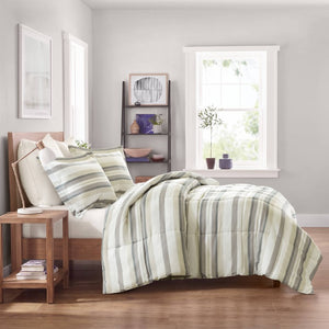 JLA Home Parkston Plaid Stripe Microfiber Comforter Set with Scotchgard All Season Warmth Taupe Wesley Stripe Queen MPE10-1254