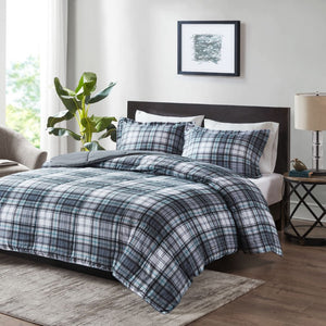 JLA Home Parkston Plaid Stripe Microfiber Comforter Set with Scotchgard All Season Warmth Plaid Grey Twin MPE10-598
