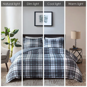 JLA Home Parkston Plaid Stripe Microfiber Comforter Set with Scotchgard All Season Warmth Plaid Grey Twin MPE10-598