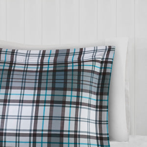JLA Home Parkston Plaid Stripe Microfiber Comforter Set with Scotchgard All Season Warmth Plaid Grey Twin MPE10-598