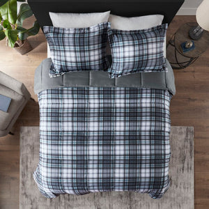 JLA Home Parkston Plaid Stripe Microfiber Comforter Set with Scotchgard All Season Warmth Plaid Grey Twin MPE10-598