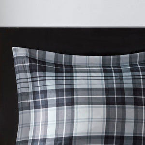 JLA Home Parkston Plaid Stripe Microfiber Comforter Set with Scotchgard All Season Warmth Black/White Queen MPE10-825