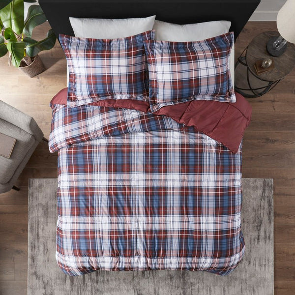 JLA Home Parkston Plaid Stripe Microfiber Comforter Set with Scotchgard All Season Warmth Red Twin MPE10-945