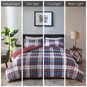 JLA Home Parkston Plaid Stripe Microfiber Comforter Set with Scotchgard All Season Warmth Red Queen MPE10-946
