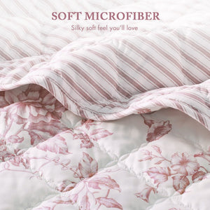 JLA Home Adele Floral Microfiber Quilt Set with Scalloped Edges and Diamond Stitching Pattern Pink 90 W x 66 L MPE13-1216