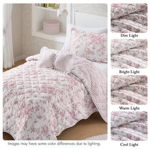 JLA Home Adele Floral Microfiber Quilt Set with Scalloped Edges and Diamond Stitching Pattern Pink 90 W x 66 L MPE13-1216