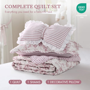 JLA Home Adele Floral Microfiber Quilt Set with Scalloped Edges and Diamond Stitching Pattern Pink 90 W x 66 L MPE13-1216
