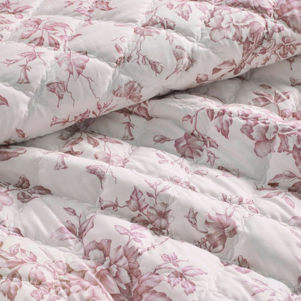 JLA Home Adele Floral Microfiber Quilt Set with Scalloped Edges and Diamond Stitching Pattern Pink 90 W x 90 L MPE13-1217