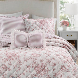 JLA Home Adele Floral Microfiber Quilt Set with Scalloped Edges and Diamond Stitching Pattern Pink 92 W x 104 L MPE13-1218