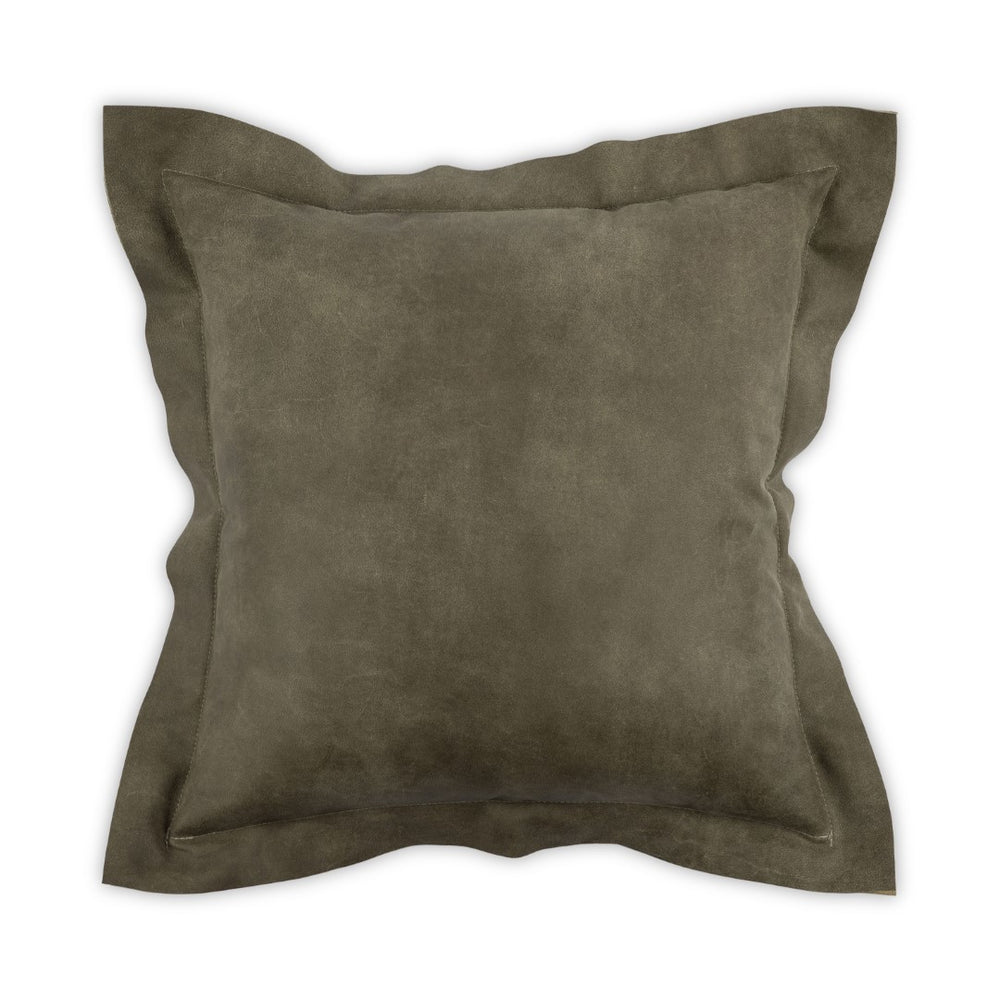 Moss Home Marshall Luxurious Hand-sanded Leather Pillow With Zipper Closure For Elegant Home Décor Accents Cordoba Army Green Hand,Sanded Natural Leather,Matte Finish Mpil-marcorarm-2222