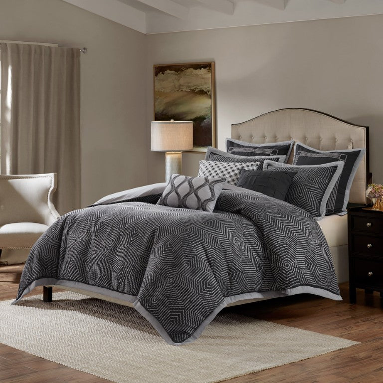JLA Home Shades of Serenity 8 Piece Jacquard Woven Geometric Comforter Set for Bedroom Luxury 92 W x 96 L MPS10-0007