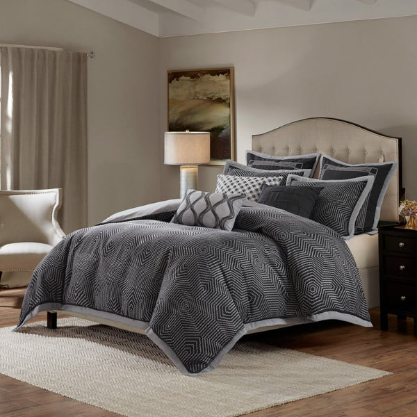 JLA Home Shades of Serenity 8 Piece Jacquard Woven Geometric Comforter Set for Bedroom Luxury 92 W x 96 L MPS10-0007