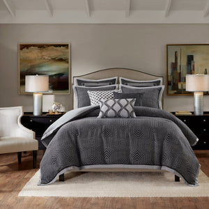 JLA Home Shades of Serenity 8 Piece Jacquard Woven Geometric Comforter Set for Bedroom Luxury 92 W x 96 L MPS10-0007