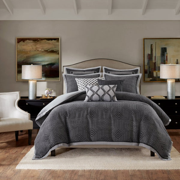 JLA Home Shades of Serenity 8 Piece Jacquard Woven Geometric Comforter Set for Bedroom Luxury 92 W x 96 L MPS10-0007