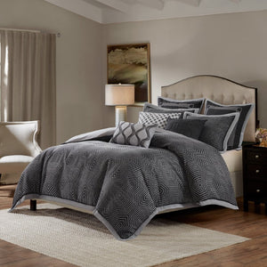 JLA Home Shades of Serenity 8 Piece Jacquard Woven Geometric Comforter Set for Bedroom Luxury 110 W x 96 L MPS10-0008