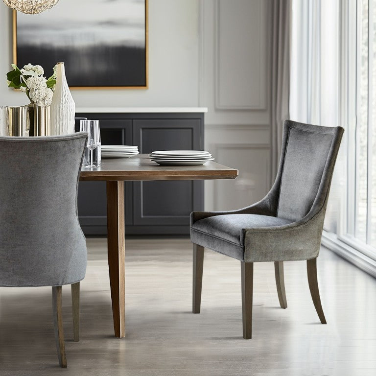 JLA Home Ultra Boucle Upholstered Dining Side Chair Set with Tailored Piping and Wood Legs Dark Gray MPS108-0156