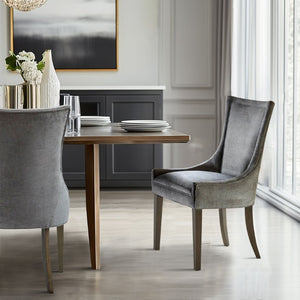 JLA Home Ultra Boucle Upholstered Dining Side Chair Set with Tailored Piping and Wood Legs Dark Gray MPS108-0156