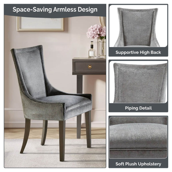 JLA Home Ultra Boucle Upholstered Dining Side Chair Set with Tailored Piping and Wood Legs Dark Gray MPS108-0156