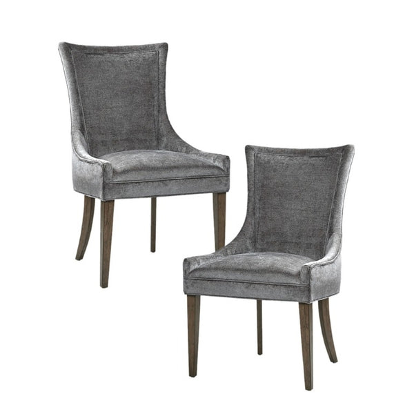 JLA Home Ultra Boucle Upholstered Dining Side Chair Set with Tailored Piping and Wood Legs Dark Gray MPS108-0156
