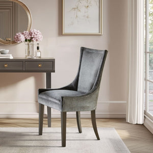 JLA Home Ultra Boucle Upholstered Dining Side Chair Set with Tailored Piping and Wood Legs Dark Gray MPS108-0156