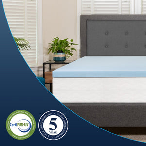 English Elm Capri Comfortable Sleep 3-Inch Cooling Gel Mattress Topper for Ultimate Comfort and Support Blue King MR-M35-3-K-GG