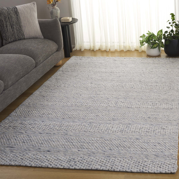 Safavieh Marbella Hand-Loomed Round Rug In Light Grey Ivory — Low-Profile Wool Blend, Coastal Modern Accent 3'-0" x 3'-0" MRB556C-3R