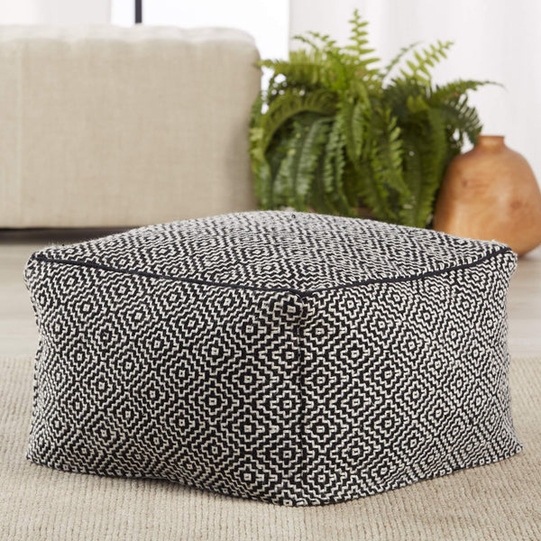 Jaipur Living Jaipur Living Loranca Handwoven Trellis Pouf Indoor Outdoor Polyester Cuboid Seat Black POF100494