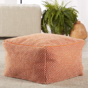Jaipur Living Jaipur Living Loranca Handwoven Trellis Pouf Indoor Outdoor Polyester Cuboid Seat Orange POF100495