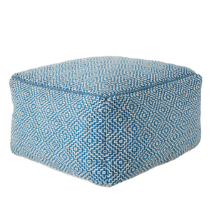 Jaipur Living Jaipur Living Loranca Handwoven Trellis Pouf Indoor Outdoor Polyester Cuboid Seat Blue POF100496