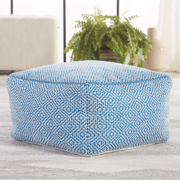 Jaipur Living Jaipur Living Loranca Handwoven Trellis Pouf Indoor Outdoor Polyester Cuboid Seat Blue POF100496