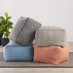 Jaipur Living Jaipur Living Loranca Handwoven Trellis Pouf Indoor Outdoor Polyester Cuboid Seat Blue POF100496