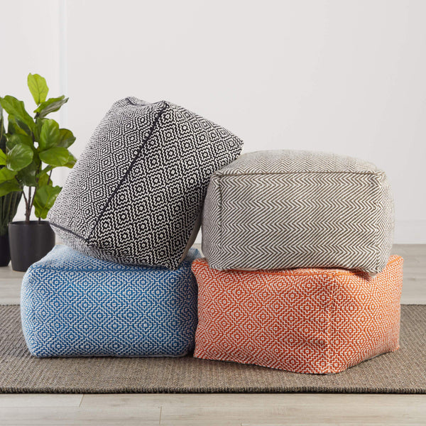 Jaipur Living Jaipur Living Loranca Handwoven Trellis Pouf Indoor Outdoor Polyester Cuboid Seat Blue POF100496