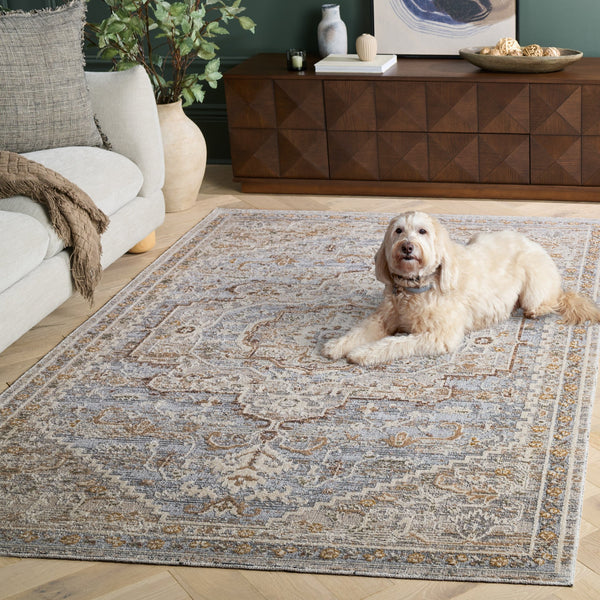 Safavieh Miranda Transitional Medallion Area Rug In Beige Grey-Ivory — Low Pile, Durable Power-Loomed Design 8'-0" x 10'-0" MRD300B-8