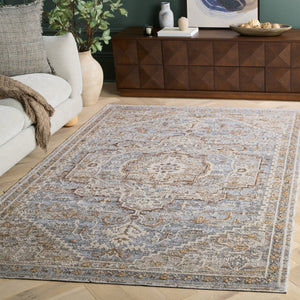 Safavieh Miranda Square Transitional Medallion Rug In Beige & Grey Ivory — Low 1/8" Pile, Durable Power-Loomed Turkish Craftsmanship 6'-6" x 6'-6" MRD300B-7SQ