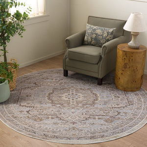 Safavieh Miranda Square Transitional Medallion Rug In Beige & Grey Ivory — Low 1/8" Pile, Durable Power-Loomed Turkish Craftsmanship 6'-6" x 6'-6" MRD300B-7SQ