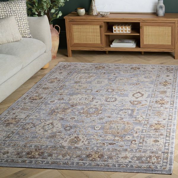 Safavieh Miranda Low-Profile Square Area Rug In Soft Grey & Ivory-Beige Floral Transitional Pattern, Durable Power-Loomed Finish 6'-6" x 6'-6" MRD302F-7SQ