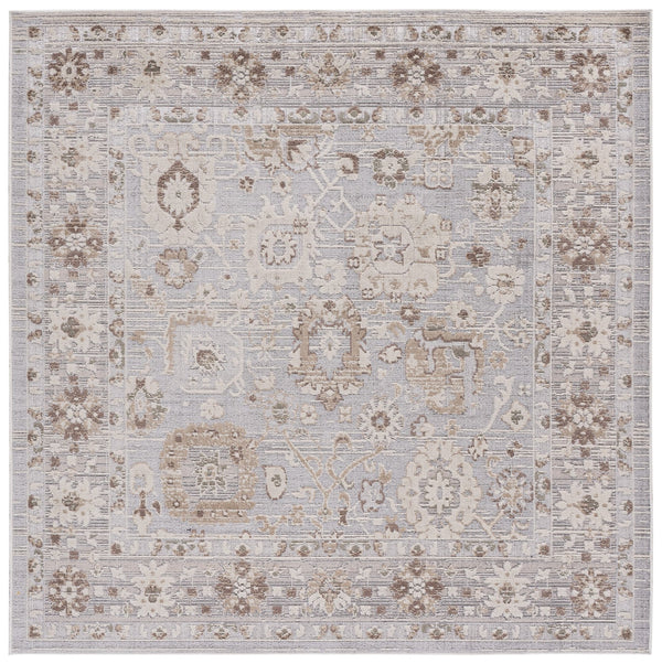 Safavieh Miranda Low-Profile Square Area Rug In Soft Grey & Ivory-Beige Floral Transitional Pattern, Durable Power-Loomed Finish 6'-6" x 6'-6" MRD302F-7SQ