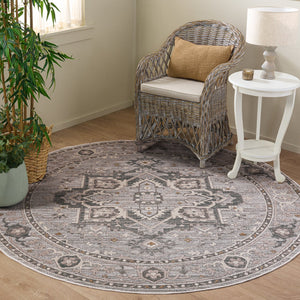 Safavieh Miranda Round Area Rug In Grey & Ivory Beige — Transitional Power-Loomed Turkish Rug, Low Pile Elegance 6'-6" x 6'-6" MRD312F-7R