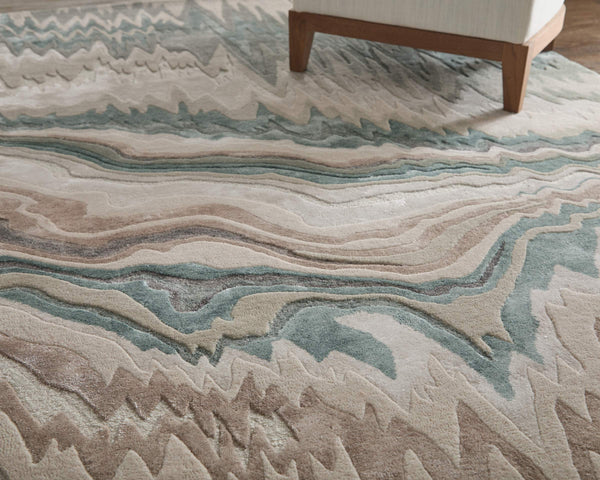 Feizy Rugs Maridian Abstract Area Rug with Painterly Ivory Green Tan Tones for Modern Living Spaces MRD8A70FGRN000E10