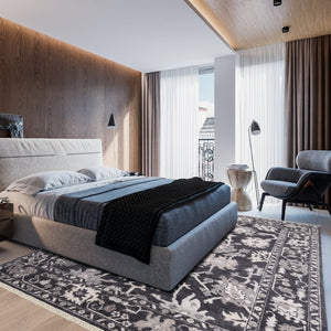 Amer Rugs Marlow Hand-knotted Area Rug With Floral Motifs, Perfect For Modern American Home Decor Style Dark Gray Wool, Raw Handspun Silk Mrl60912