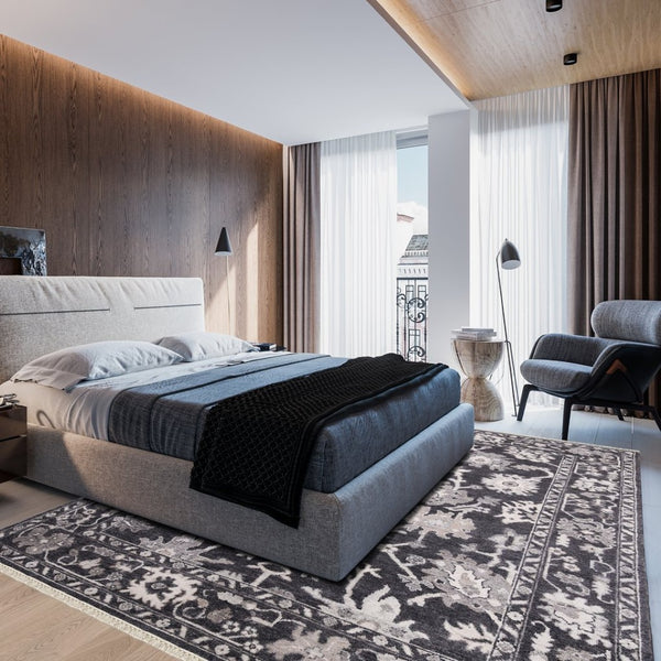 Amer Rugs Marlow Hand-knotted Area Rug With Floral Motifs, Perfect For Modern American Home Decor Style Dark Gray Wool, Raw Handspun Silk Mrl60912