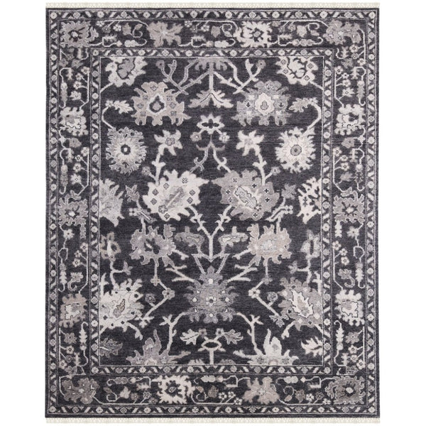 Amer Rugs Marlow Hand-knotted Area Rug With Floral Motifs, Perfect For Modern American Home Decor Style Dark Gray Wool, Raw Handspun Silk Mrl60912