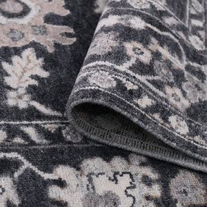 Amer Rugs Marlow Hand-knotted Area Rug With Floral Motifs, Perfect For Modern American Home Decor Style Dark Gray Wool, Raw Handspun Silk Mrl60912
