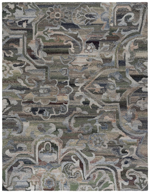 Safavieh Marquee Hand-Tufted Floral Vine Runner Rug in Soft Green Beige for Hallways 8'-0" x 10'-0" MRQ116X-8