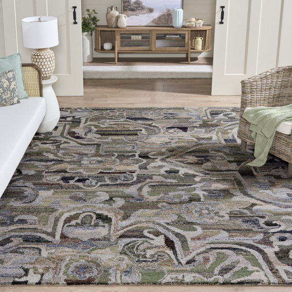 Safavieh Marquee Hand-Tufted Floral Vine Runner Rug in Soft Green Beige for Hallways 8'-0" x 10'-0" MRQ116X-8